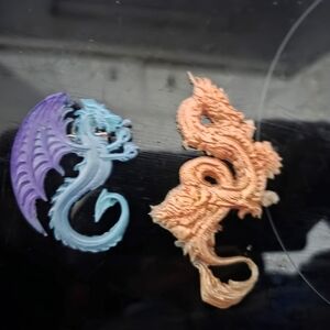 Lot Of 2 Resin Handmade Brooches, Chinese Dragon & Dragon